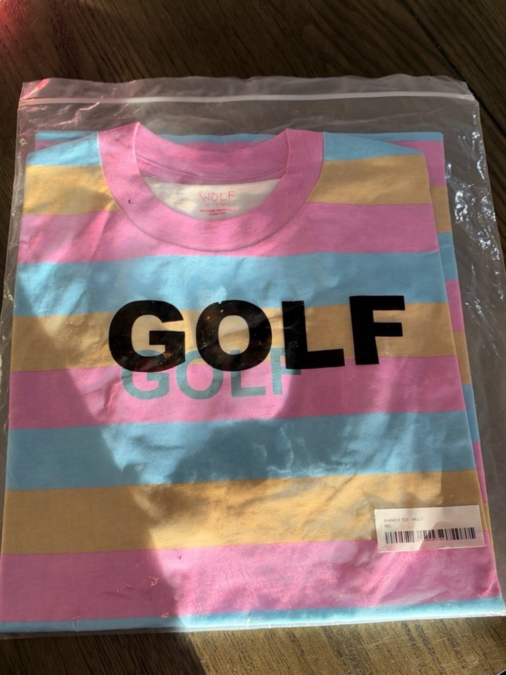 WOLF GOLF Striped Short Sleeve Tee in Pink, Blue & Yellow